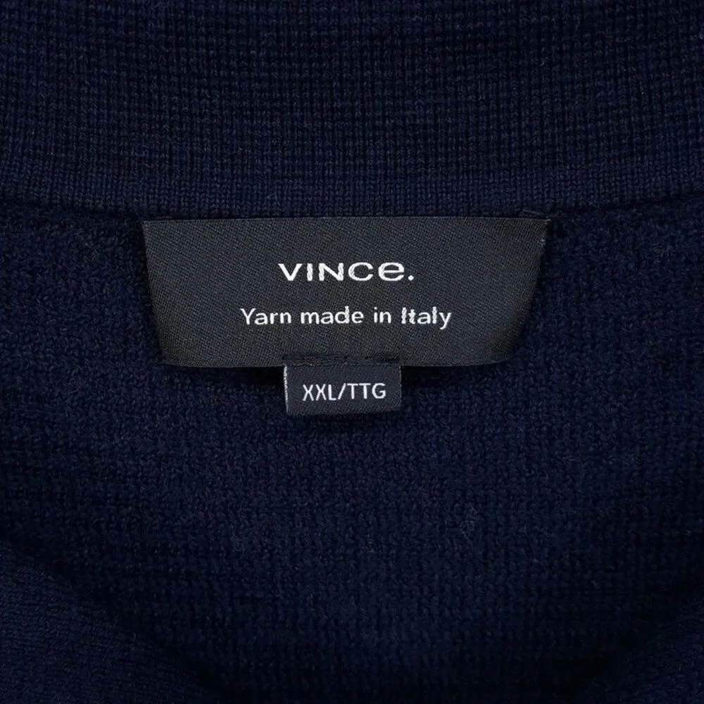 VINCE Sweater Mens XXL Navy Pullover V-Neck Polo Collar Merino Wool Knit $365